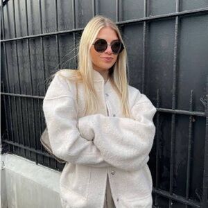 Zara Oversized Boucle Bomber Jacket